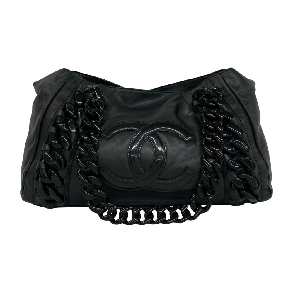 CHANEL Coco Mark Leather Tote Bag, Handbag, Boston Semi-Shoulder Black 719-4